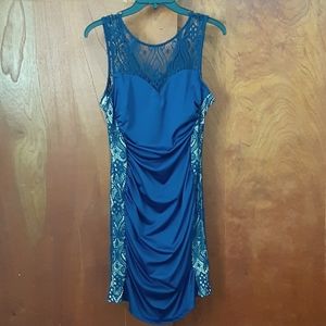 Short blue and cream mini dress